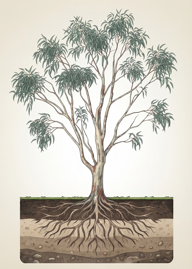 Eucalyptus tree with strong rooots